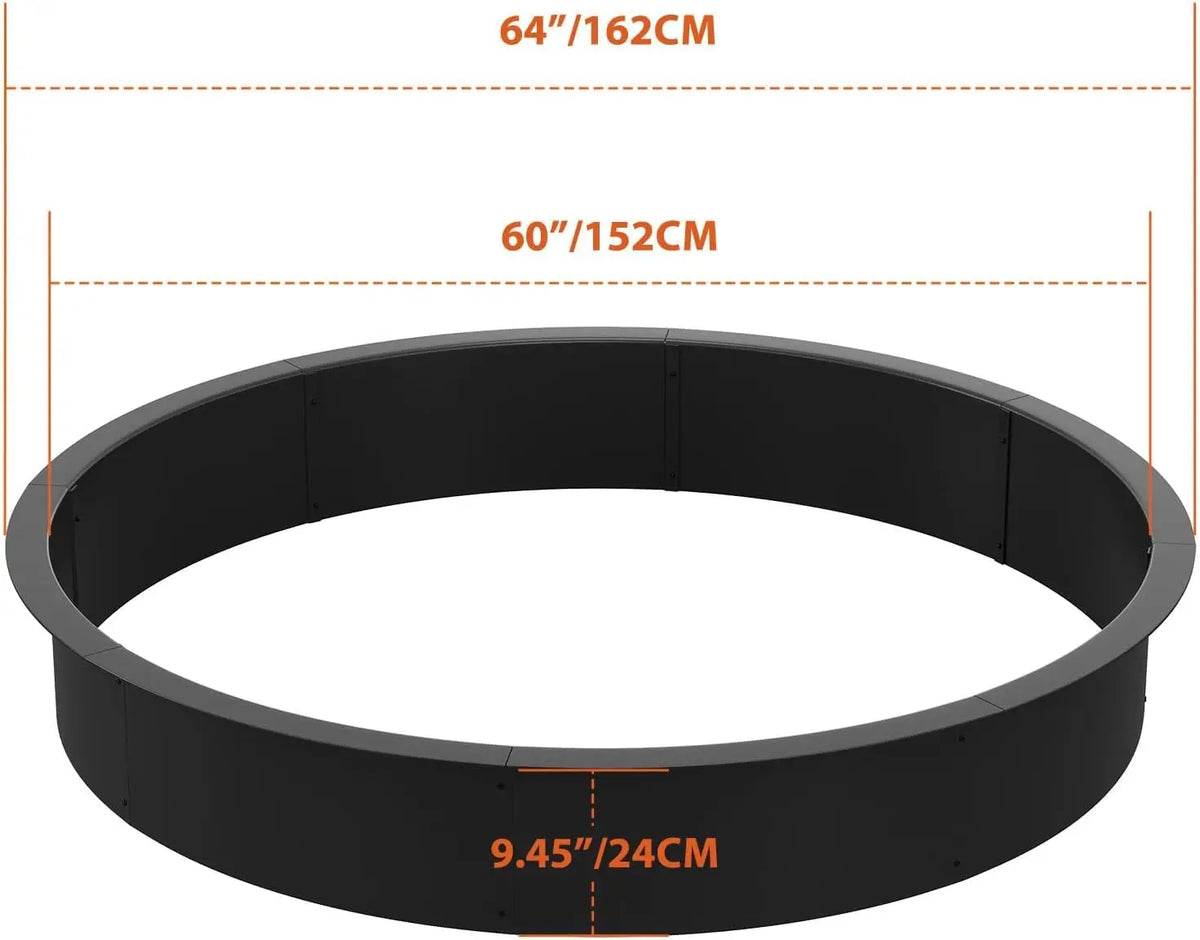 Outdoor Carbon Steel Fire Pit Ring, 48-60" Diameter, Heavy Duty Round Edge for Garden Fire and Large Events, Firewood Mounting Kit