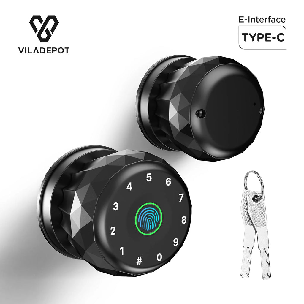 Viladepot Smart Lock Fingerprint, Passcode, App Control, Type-C Emergency Power, Indoor Door Lock - Macgyverzoutpost