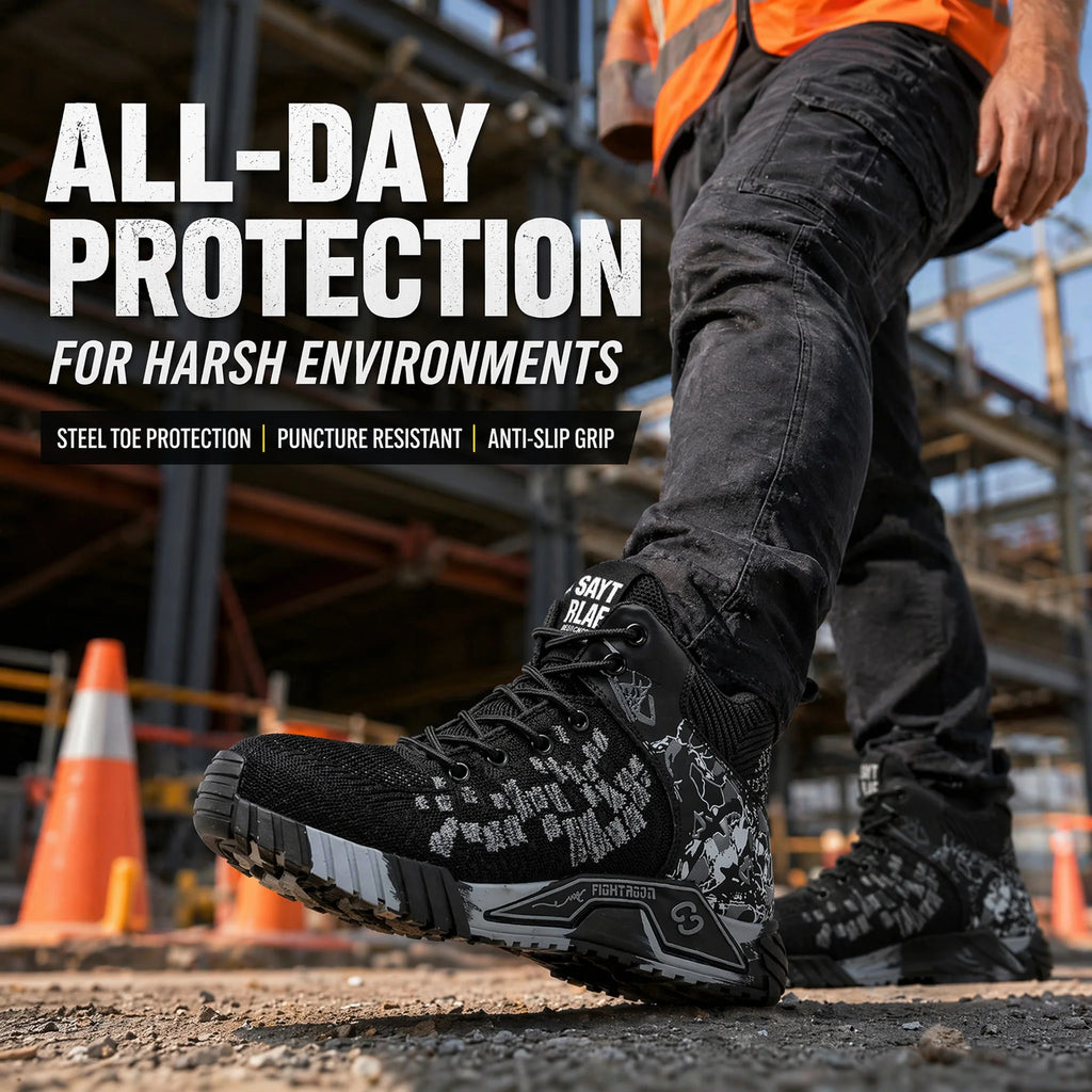 Breathable Camo Men Indestructible Steel Toe Construction Work Boots Anti-smash Stab-resistant Safety Shoes Biker