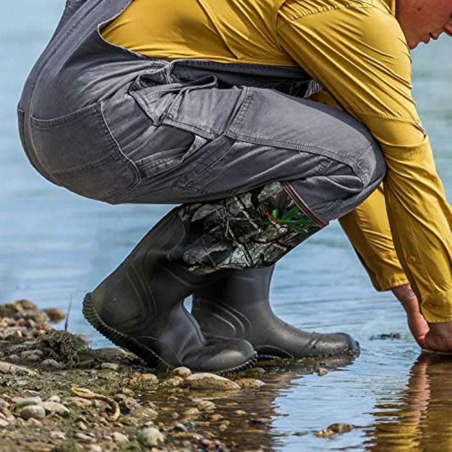 HISEA Men's Rain Boots, Waterproof Durable Insulated Rubber Boots for Men, 5 mm Neoprene Outdoor Mud Fishing Hunting Boots