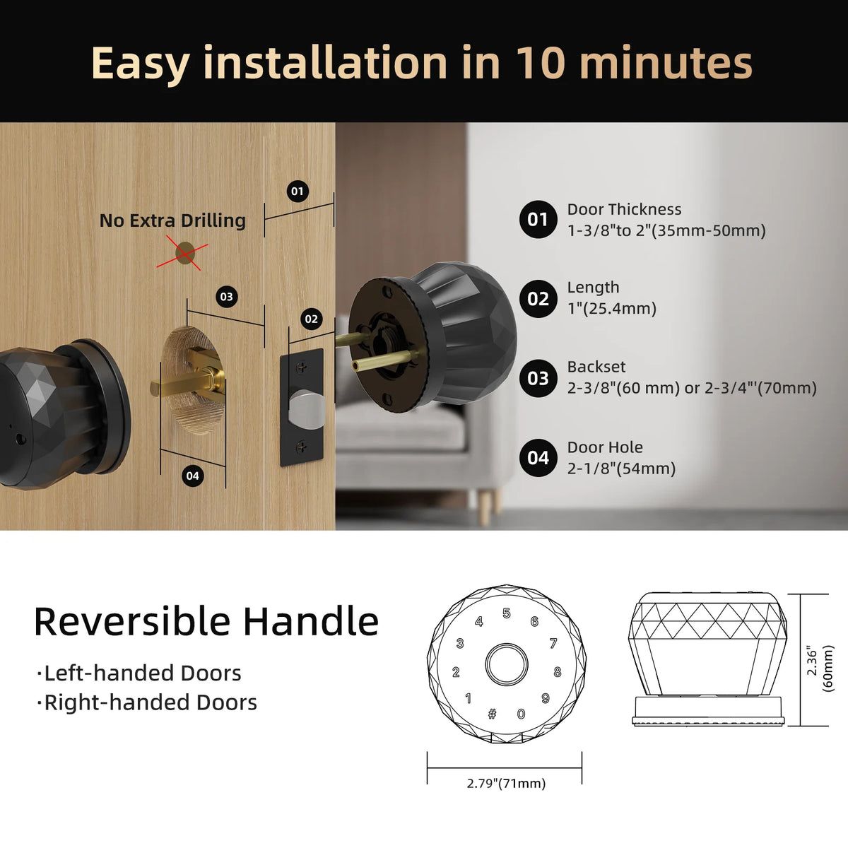 Viladepot Smart Lock Fingerprint, Passcode, App Control, Type-C Emergency Power, Indoor Door Lock - Macgyverzoutpost