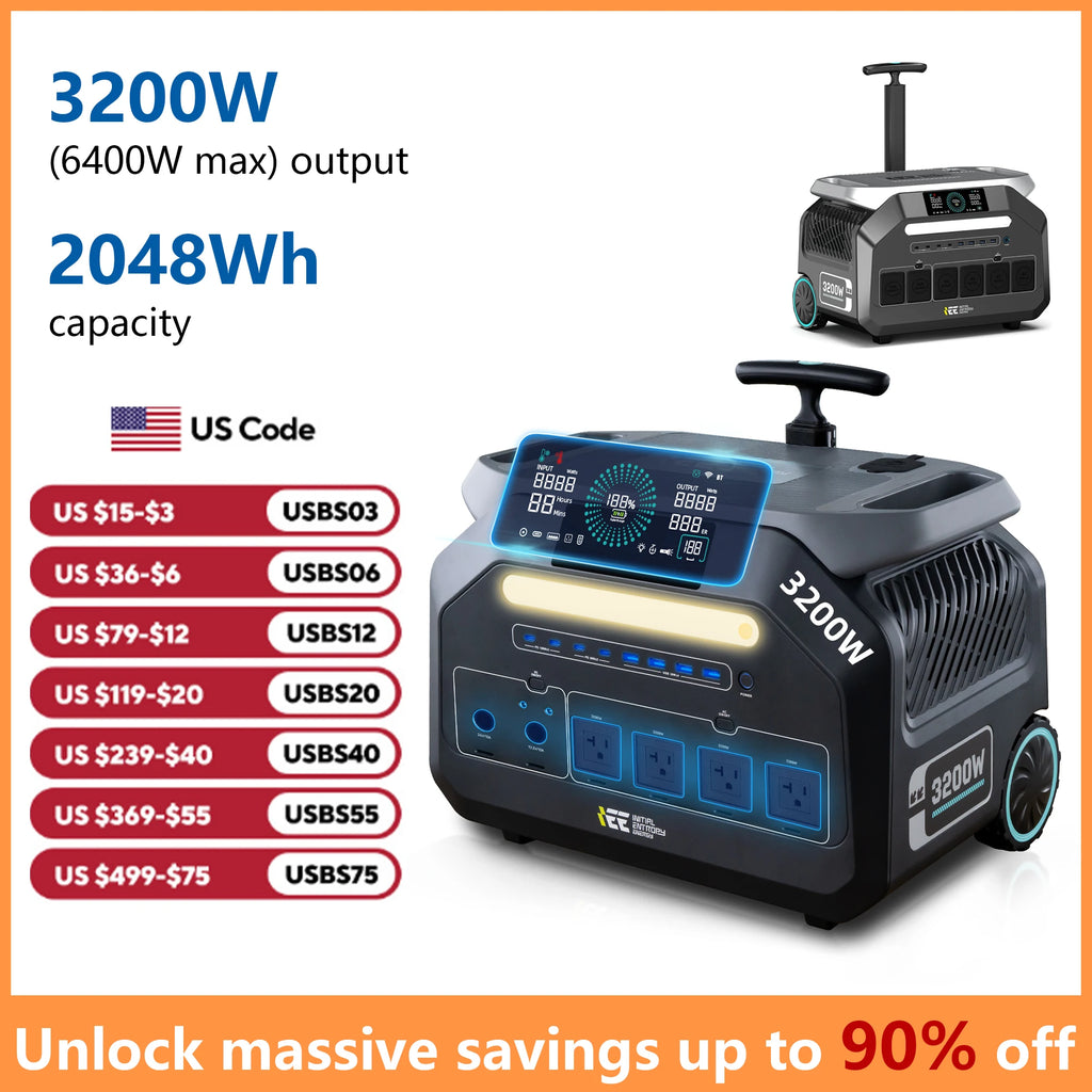 IEE 3200W Portable Power Station P3200, 2048Wh Solar Generator, 1800W AC Charging & 1000W Solar Charging, LiFePO4 Battery Generator for Home Backup, Camping, RV, Emergencies (P3200 Power Station)