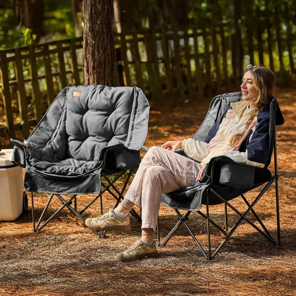Durable 2-Piece Camping Chairs with Detachable Cushions, Supporting Up to 400lbs, Grey