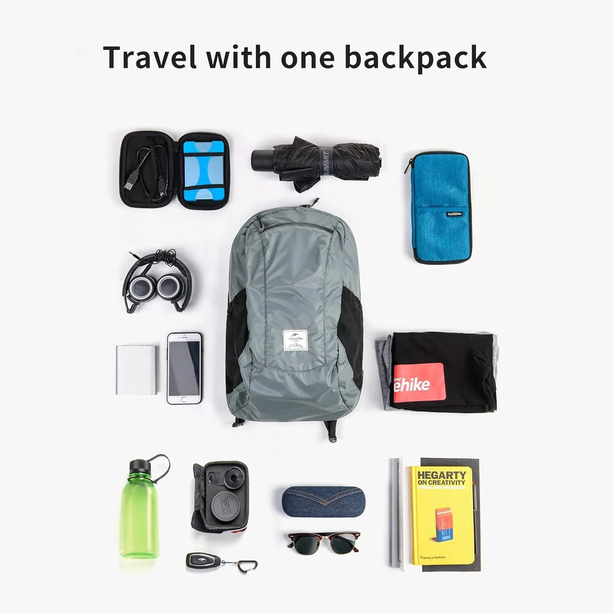 Naturehike Backpack 18L Black Ultralight Outdoor Waterproof Folding Backpack Camping Hiking Shoulder Bag