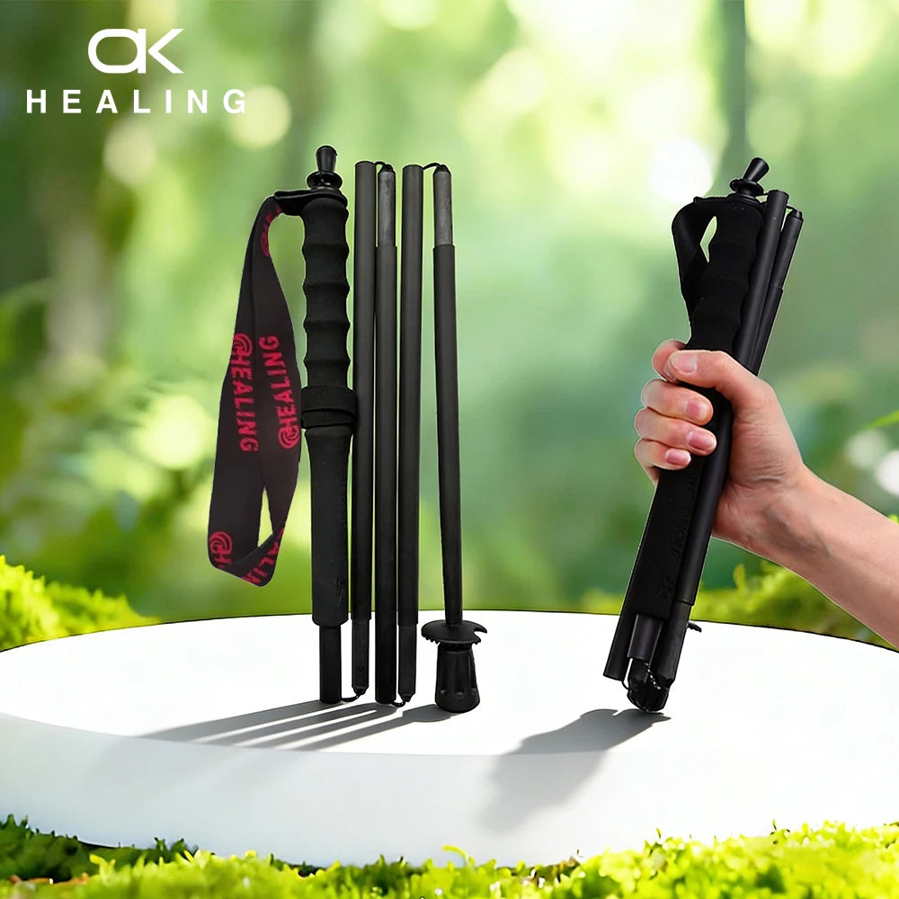 Local+ 2PCs Carbon Fiber Foldable 5-Sections Ultra-Light 110g Trekking Poles Walking Cane, 110/120/130cm Fixed Length Hiking Sticks Lightweight Portable Gear Caron Fiber Black Tech - Macgyverzoutpost