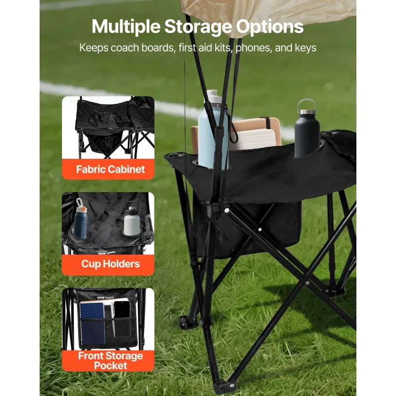 Folding Chair Sport 6 Seat Sideline Bench with Sidebag Carry Bag Sunshade - Macgyverzoutpost