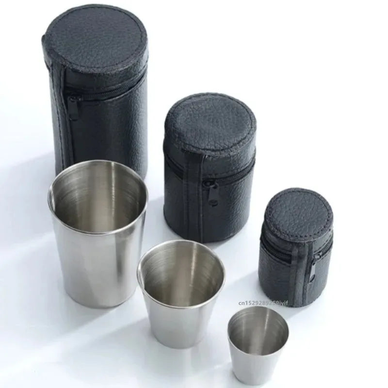 4Pcs/Set Outdoor Stainless Steel Water Cups With Case Hiking Camping Picnic Portable Travel Drinkware