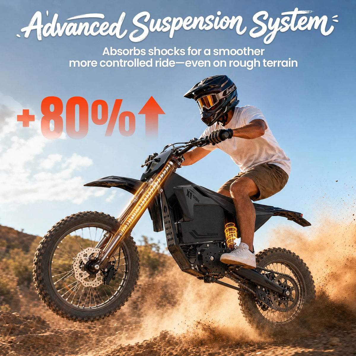 QRONGE X1 Spark L Electric Dirt Bike, 4500W Peak Electric Bicycle, 60V 28.8Ah Up to 50MPH & 60 Miles Electric Motorcycle, Full Suspension 17"/14" Off-Road Tires, 1-Year Warranty, Macgyverzoutpost