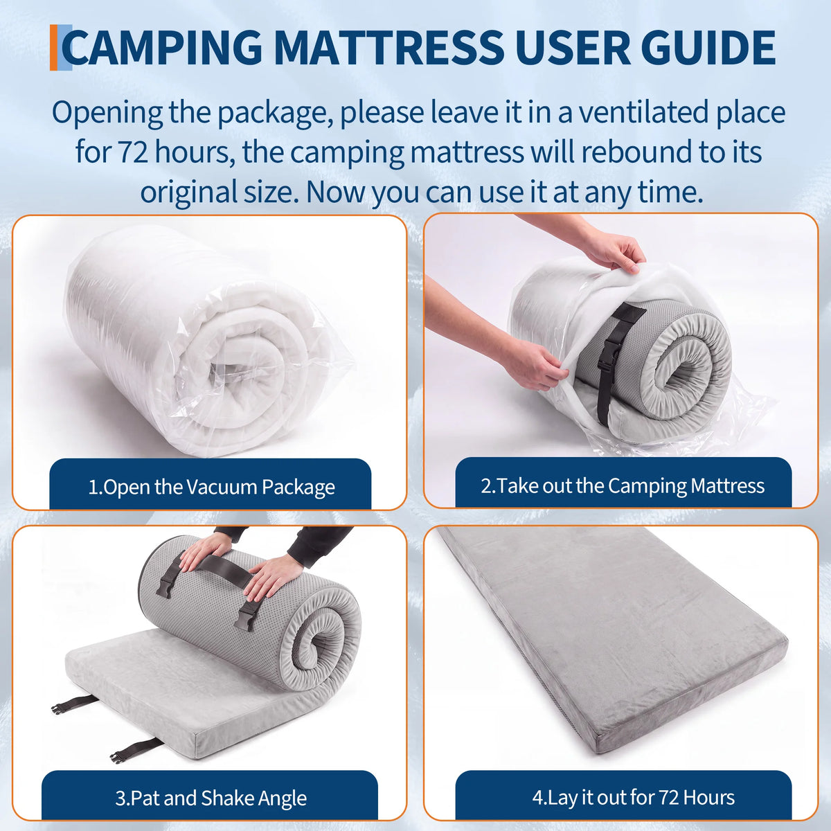 3" Roll-Up Memory Foam Camping Sleeping Pad - Portable Tent & Car Travel Sleeping Mat, Compact Cot/Guest Floor Mattress, Medium Firm - Gray