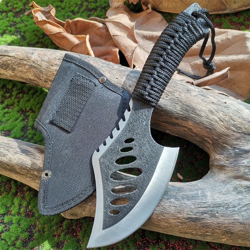 Stainless Steel Survival Hunting Tomahawk Axe - Lightweight Camping Hand Fire Axe with Paracord Handle and Nylon Sheath