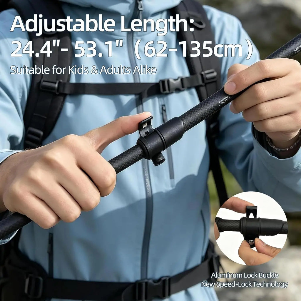 3K Carbon Fiber Trekking Poles Collapsible Lightweight Hiking Poles Walking Sticks With EVA Grip Support Rods For Outdoor Camping Backpacking Mountain Travel Black 1 Pair - Macgyverzoutpost