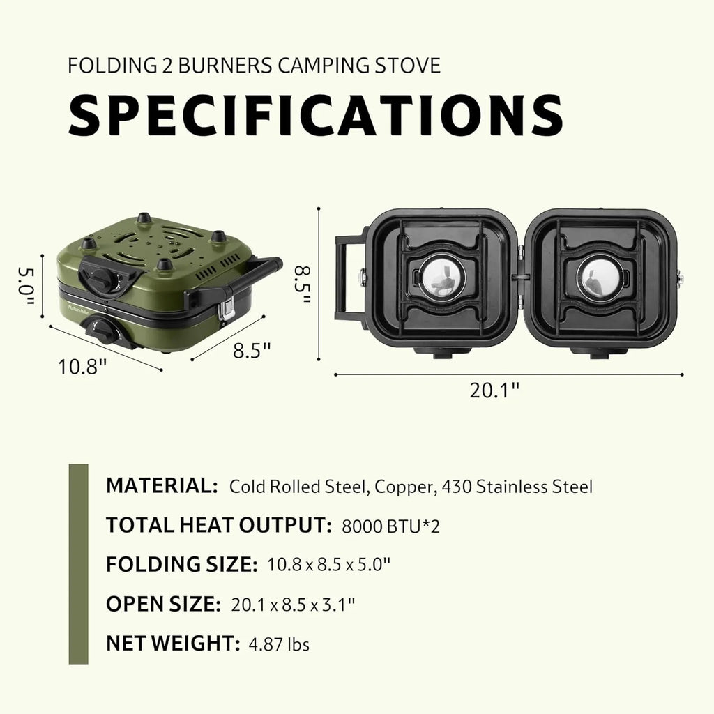 Naturehike 2 Burner Folding Camping Stove Portable Propane Gas Stove with Carry Bag 16000 BTU Stove Outdoor Picnic Equipment - Macgyverzoutpost