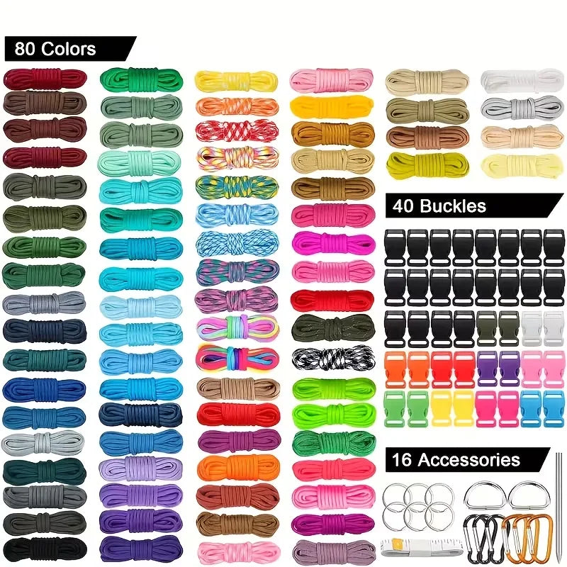 136-Piece Set Multicolor Paracord Rope Kit for Outdoor Sports 7-Strand Design Camping And Hiking Gear, Strength 5 Pounds Polyester Blend Material