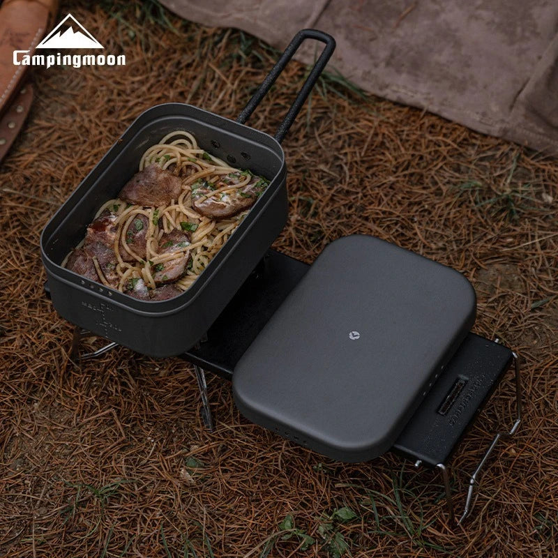 CAMPINGMOON H-2013 Large Aluminum Large Capacity Bento Box for Camping and Picnicking Portable Aluminum Lunch Box with Pressure Relief, Thickened, High Temperature Resistant Camping Cooking Tool Multi Functional Travel Large