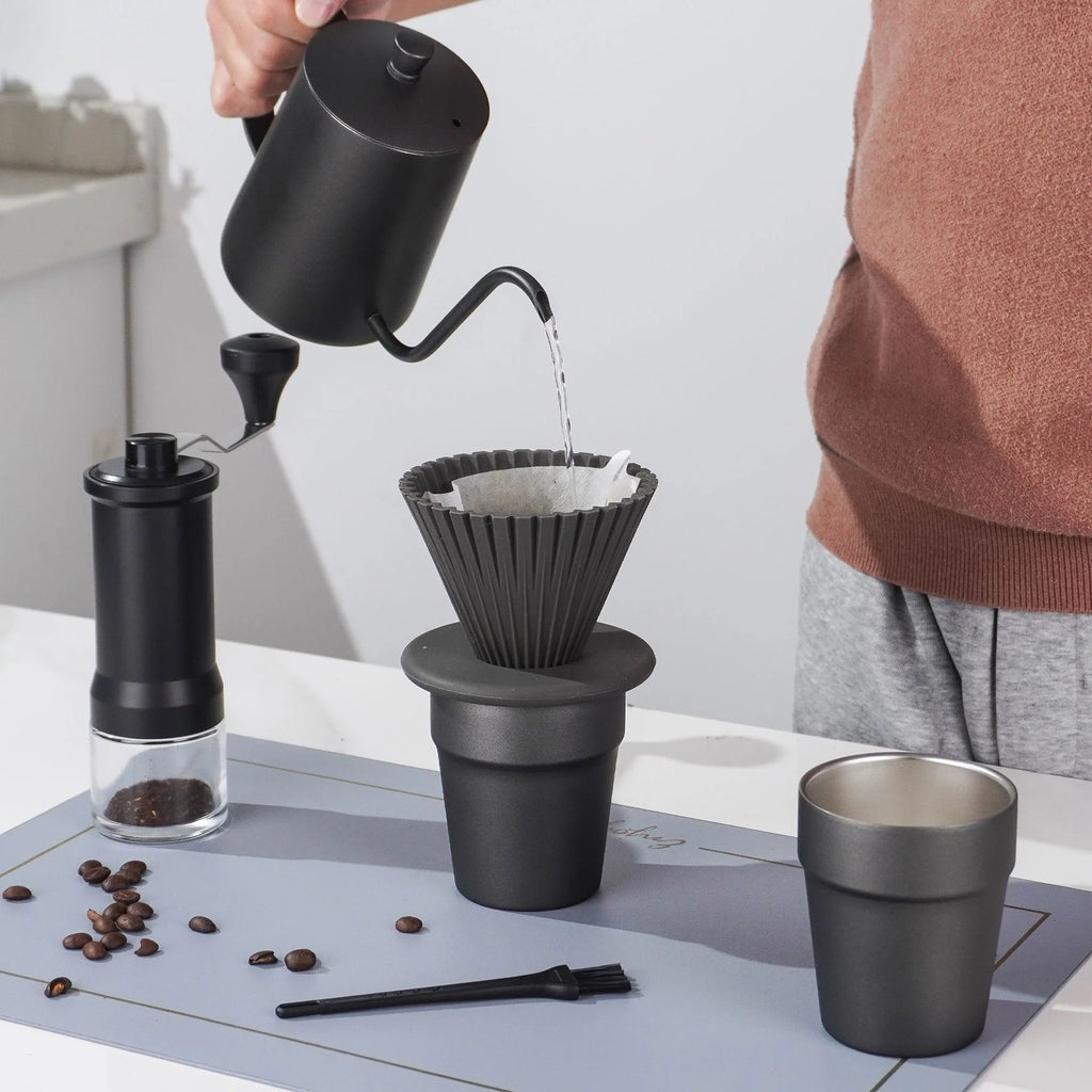 9-piece Set Of Portable Stainless Steel Hand Brewed Coffee Maker For Travel Camping  And Outdoor Activities