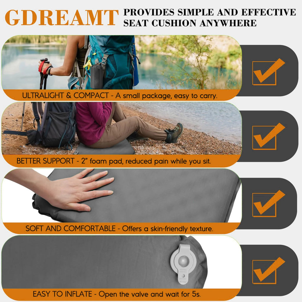 Portable Self Inflating Seat Cushion 5 Seconds Auto Inflate Camping Pad with Memory Foam Lightweight Travel Pillow for Outdoor - Macgyverzoutpost