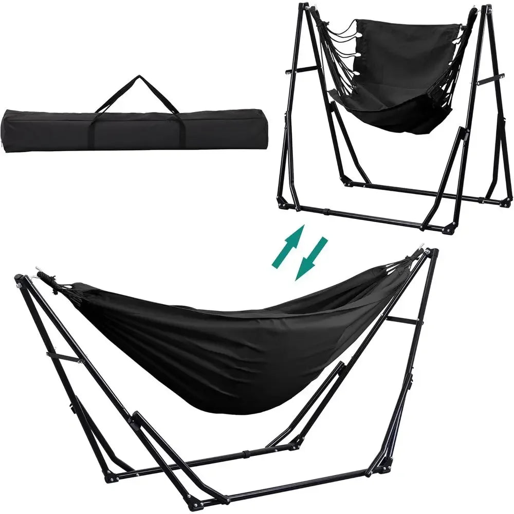 Portable Outdoor Hammock with Stand, 2-in-1 Swing Chair, Carry Bag Included, Ideal for Camping, Patio, Garden, Black