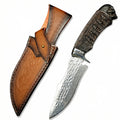 5Cr Stainless Steel Fixed Blade Outdoor Utility Knife, Damascus-Style Pattern, Mirror or Hammered Finish with Protective Sheath
