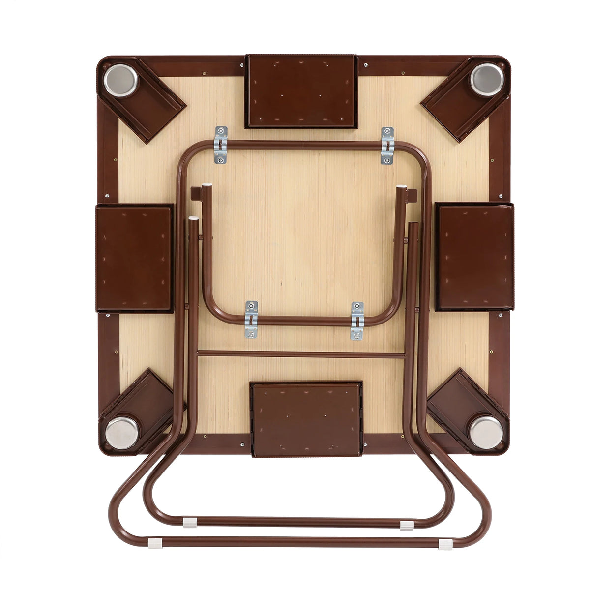 Foldable Square Mahjong Table Wood Board Velvet Desktop Q195 Plastic Steel Frame 150KG Load Noise Reduction Anti-slip Table Leg Rounded Safe Corners Built-in 4 Cup Holders & 4 Hidden Storage Drawers Raised Anti-slip Edge Port