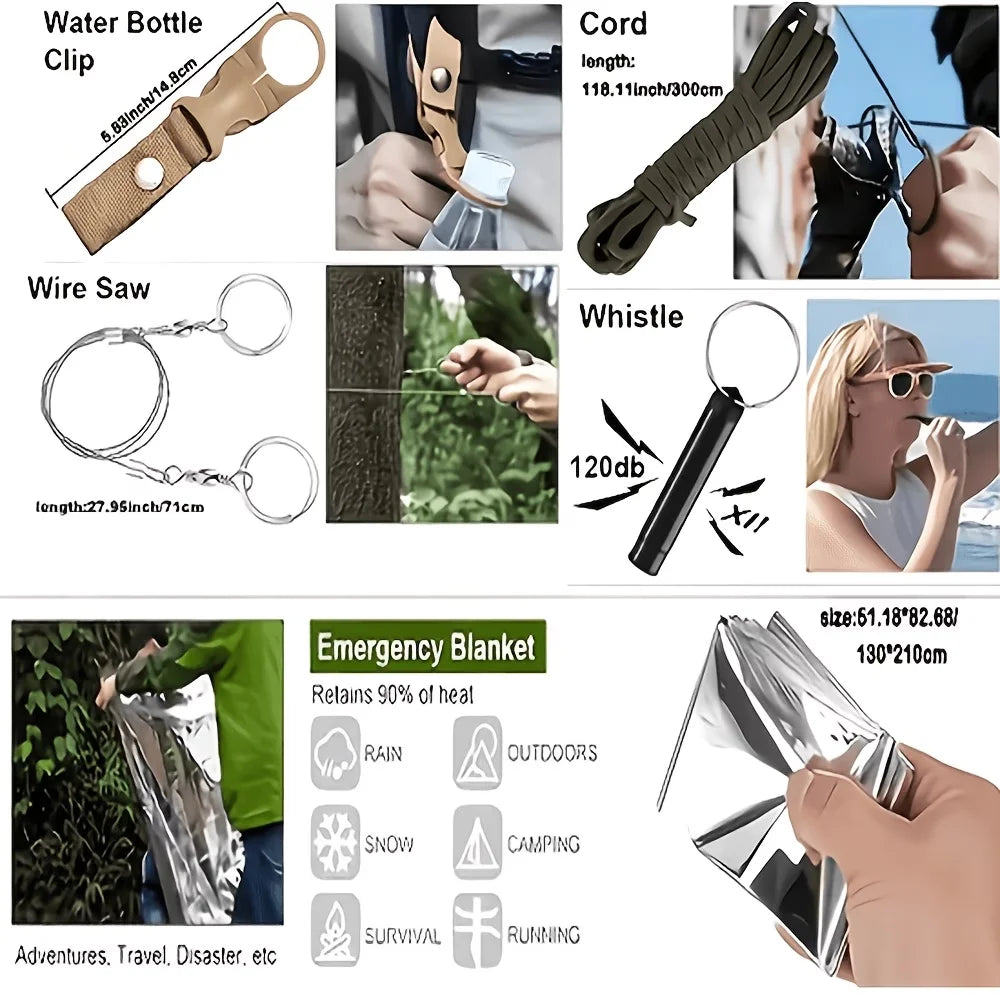 142-Piece Emergency Survival Kit with MOLLE Pocket Essential Gear for Camping Hunting Gardening Outdoor Adventure Creative Gift