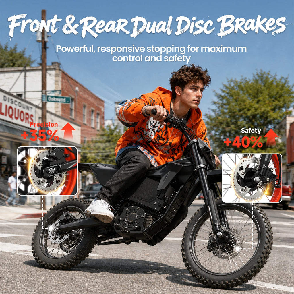 QRONGE X1 Spark L Electric Dirt Bike, 4500W Peak Electric Bicycle, 60V 28.8Ah Up to 50MPH & 60 Miles Electric Motorcycle, Full Suspension 17"/14" Off-Road Tires, 1-Year Warranty, Macgyverzoutpost
