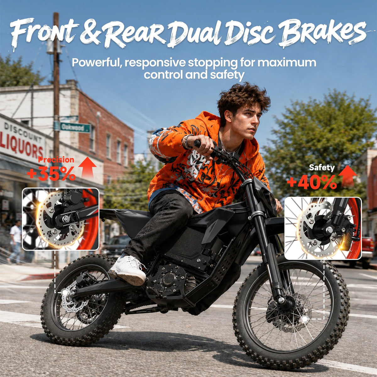 QRONGE X1 Spark L Electric Dirt Bike, 4500W Peak Electric Bicycle, 60V 28.8Ah Up to 50MPH & 60 Miles Electric Motorcycle, Full Suspension 17"/14" Off-Road Tires, 1-Year Warranty, Macgyverzoutpost