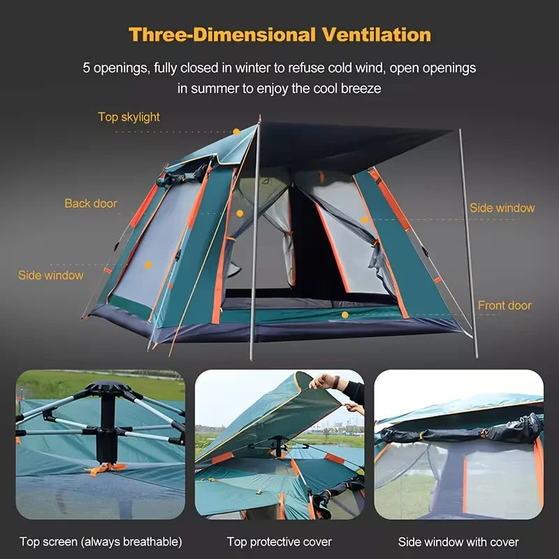 Automatic Open Camping Tent Waterproof Sun-Protection Beach Camping Foldable Anti-UV Shade 3-6 People Outdoor Family Tents - Macgyverzoutpost