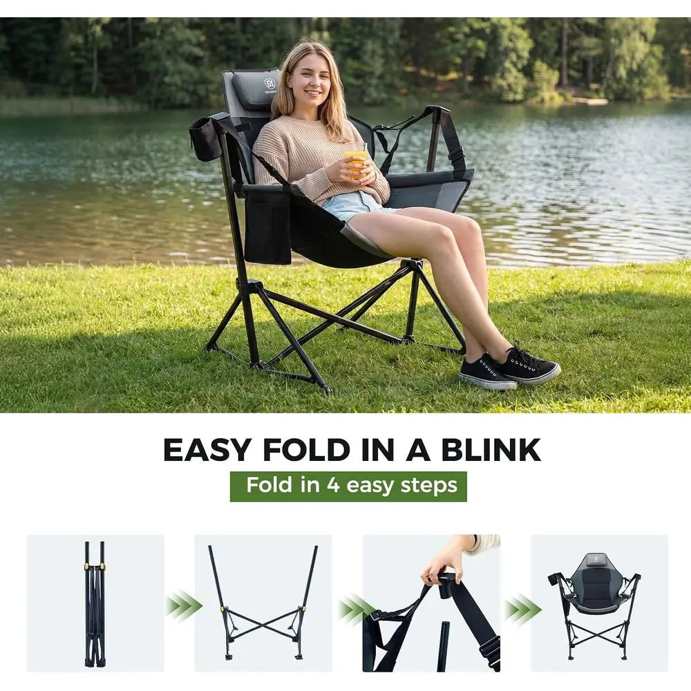 Oversized Portable Hammock Chair with Cup Holder, Heavy-Duty Swing for Camping, Supports 400lbs