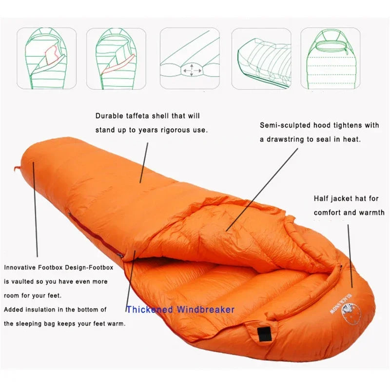 Very Warm White Goose Down Filled Adult Mummy Style Sleeping Bag Fit for Winter Thermal 4 Kinds of Thickness Camping Travel - Macgyverzoutpost