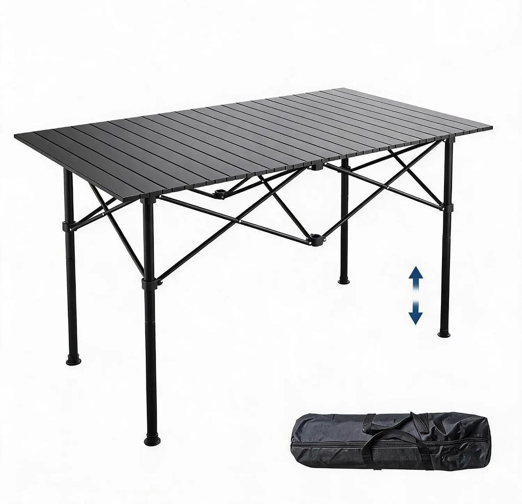 Tacleekii Portable Folding Camping Table, Portable Aluminum Adjustable Collapsible Roll-Up Camping Table Height Outdoor Table, Lightweight, Waterproof