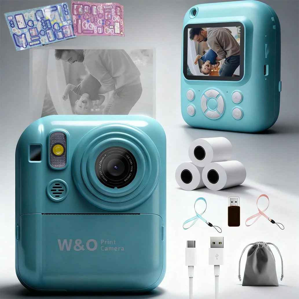Instant Print Camera Digital Camera With 3 Rolls Print Paper, 1080P HD Ditigal Camera 2.4 Inch Screen, Selfie Video Camera, USB Cable/Color Pen/Bag/ Included, electronics，
