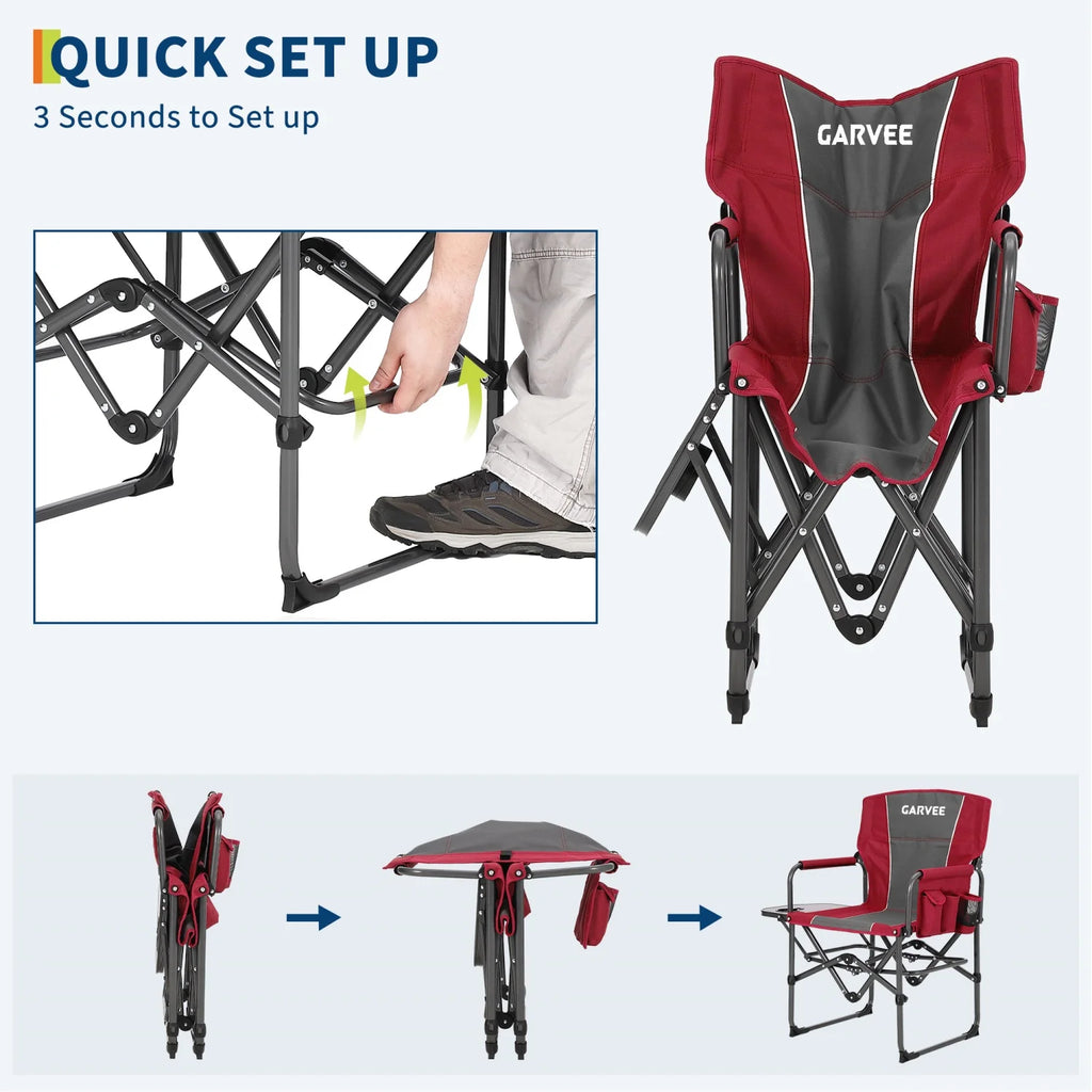 1 Pack / 2 Pack Oversized Heavy Duty Folding Directors Chair for Adults, 400 Lbs Capacity Portable Camping Chair with Side Table, Cup Holder & Side Pocket,
