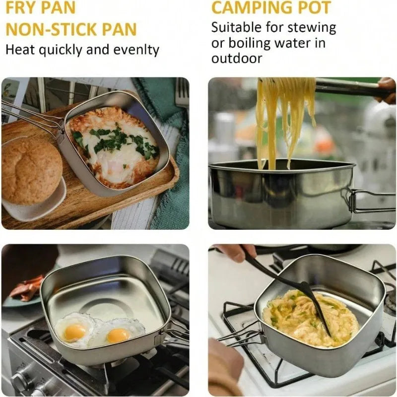 6Pcs Backpacking Camping Cookware Mini Picnic Camping Cooking Mess Kit, Stainless Steel Pots Pan Plates Set for Hiking, Backpacking, Bushcraft and Picnic, Camping, Included Carry Bag