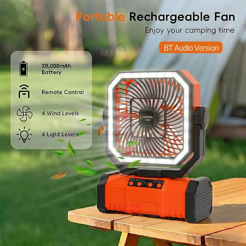 20000mAh Camping Fan with LED Lantern, Rechargeable Battery Operated Oscillating Fan with Remote & Hook, Portable Tent Fan 4 Speeds for Outdoor Camp RV Jobsite Power Outage