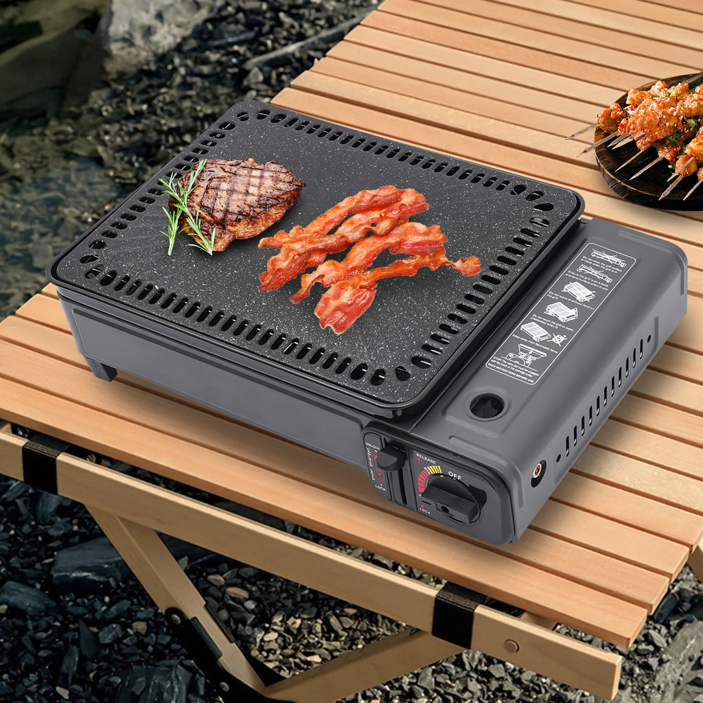 Portable Dual Fuel Gas Grill Stove Piezo Ignition Overpressure Protection 3.2kg Outdoor Camping BBQ Grill with Full Accessories