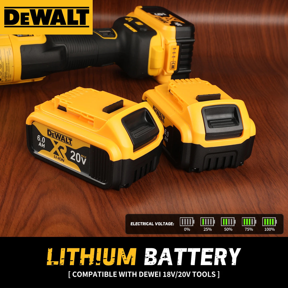 DEWALT DCB206 20V 6.0Ah Lithium Battery, XR High Capacity Cordless Power Tool Battery with LED Fuel Gauge