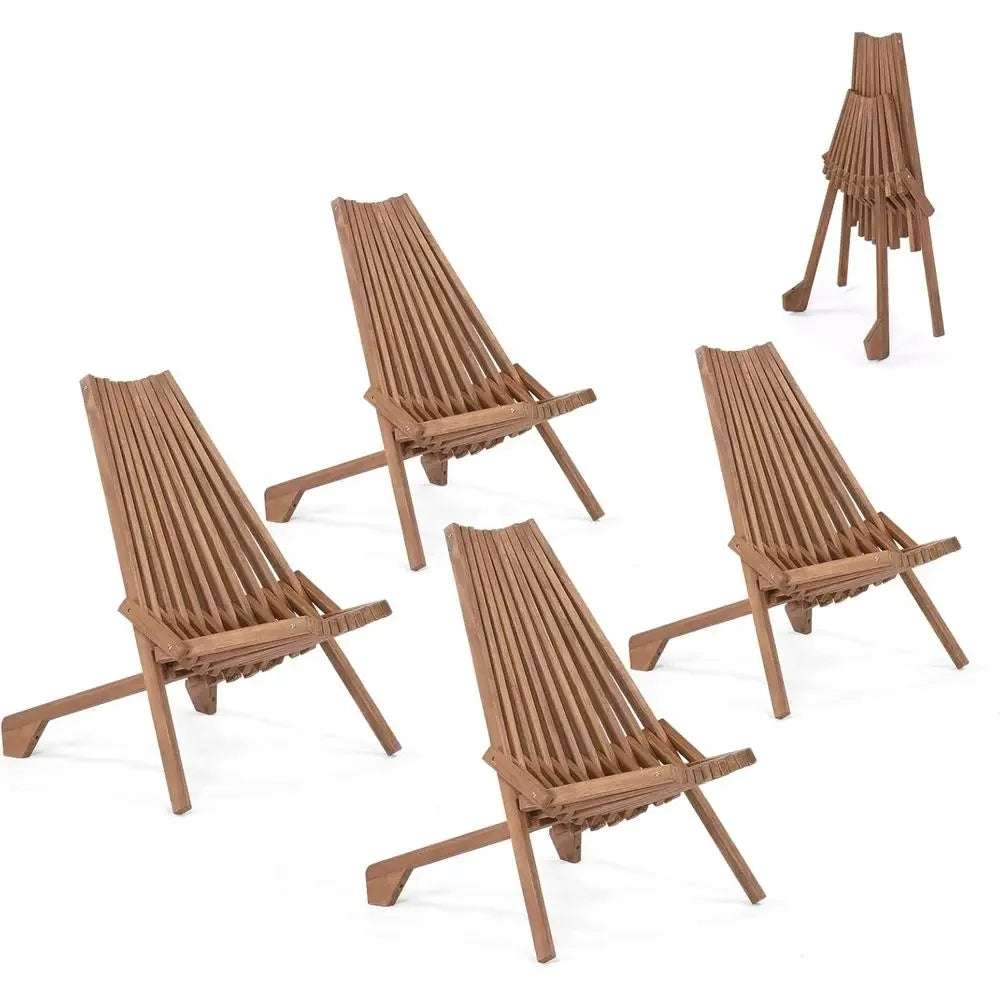 Weather-Resistant Acacia Wood Outdoor Chairs Set of 4, Comfortable Adirondack Chairs for Patio, Deck, or Camping, Supports Up to 350 lbs.