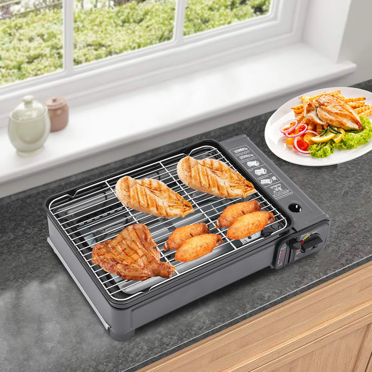 Portable Dual Fuel Gas Grill Stove Piezo Ignition Overpressure Protection 3.2kg Outdoor Camping BBQ Grill with Full Accessories