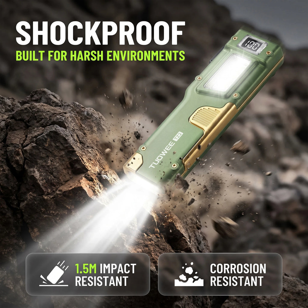3000 Lumens EDC Tactical Flashlight USB Rechargeable 4 Light Modes White Red UV COB Side Light Shockproof Water Resistant Pocket Torch with Clip Digital Power Display for Camping Fishing Scorpion Detection Car Repair