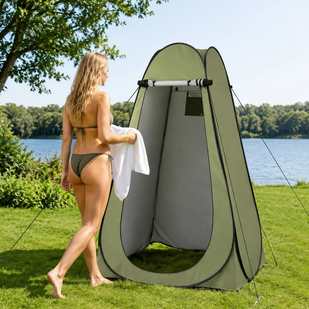 Instant Pop Up Changing Tent 192cm Tall Portable Outdoor Privacy Shower Tent with Silver Coating Waterproof Foldable Camping Toilet Dressing Booth with Carry Bag Stakes Ropes for Beach Swimming Fishing Hiking Photography - Macgyverzoutpost