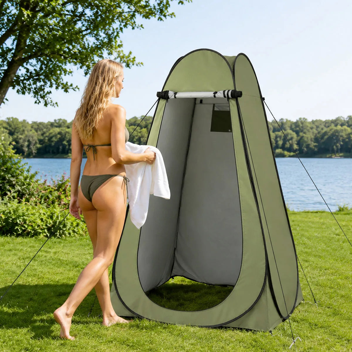 Instant Pop Up Changing Tent 192cm Tall Portable Outdoor Privacy Shower Tent with Silver Coating Waterproof Foldable Camping Toilet Dressing Booth with Carry Bag Stakes Ropes for Beach Swimming Fishing Hiking Photography - Macgyverzoutpost
