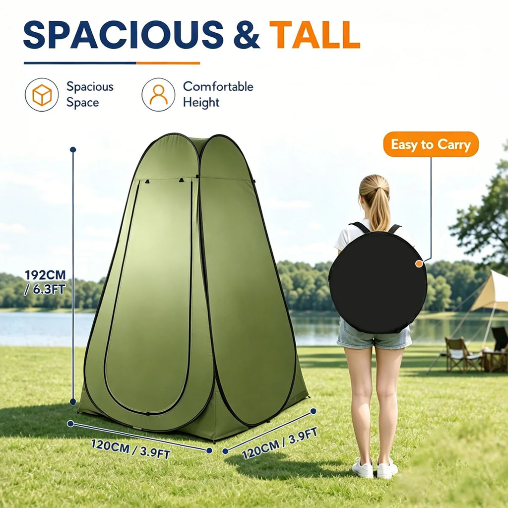 Instant Pop Up Changing Tent 192cm Tall Portable Outdoor Privacy Shower Tent with Silver Coating Waterproof Foldable Camping Toilet Dressing Booth with Carry Bag Stakes Ropes for Beach Swimming Fishing Hiking Photography - Macgyverzoutpost