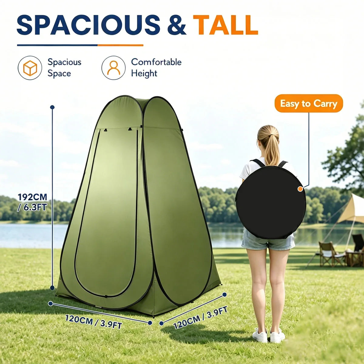 Instant Pop Up Changing Tent 192cm Tall Portable Outdoor Privacy Shower Tent with Silver Coating Waterproof Foldable Camping Toilet Dressing Booth with Carry Bag Stakes Ropes for Beach Swimming Fishing Hiking Photography - Macgyverzoutpost