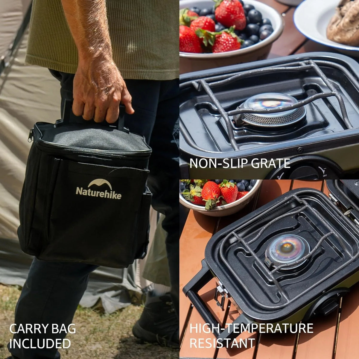 Naturehike 2 Burner Folding Camping Stove Portable Propane Gas Stove with Carry Bag 16000 BTU Stove Outdoor Picnic Equipment - Macgyverzoutpost
