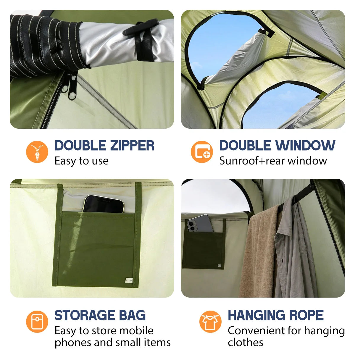 Instant Pop Up Changing Tent 192cm Tall Portable Outdoor Privacy Shower Tent with Silver Coating Waterproof Foldable Camping Toilet Dressing Booth with Carry Bag Stakes Ropes for Beach Swimming Fishing Hiking Photography - Macgyverzoutpost