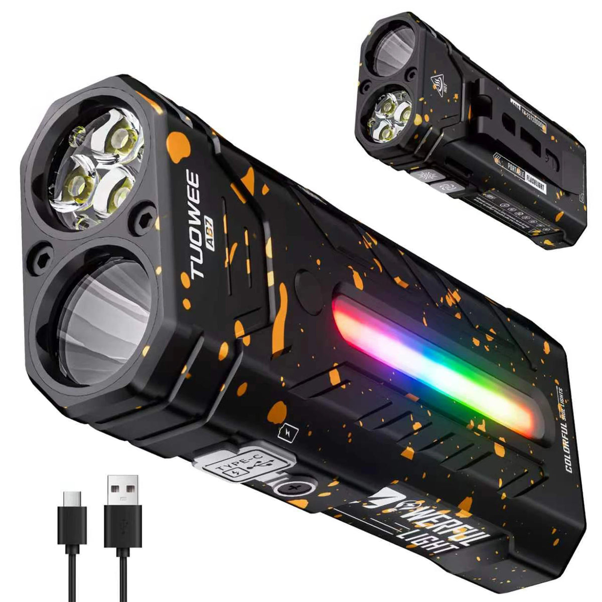 5000LM Rechargeable Magnetic LED Flashlight, 55 Modes, RGB Ambient Light, Spotlight & Floodlight, for Camping Hiking Emergency Use - Macgyverzoutpost
