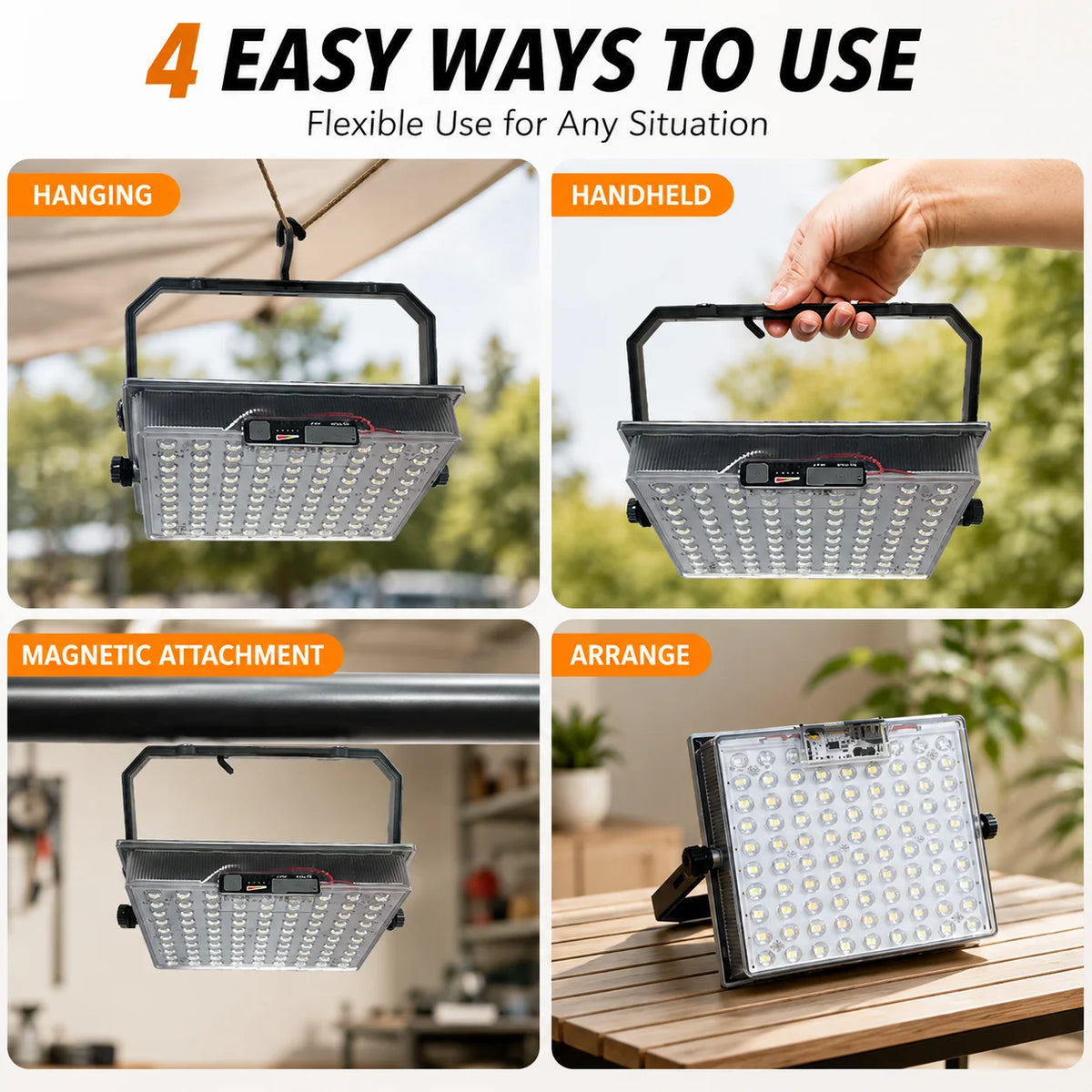 IP66 Waterproof Solar Camping Lantern, 106 LED Beads Rechargeable Hanging Tent Light, 5 Light Modes with Battery Level Indicator, Solar & USB Dual Charging Emergency Lamp for Camping, Fishing, Power Outage