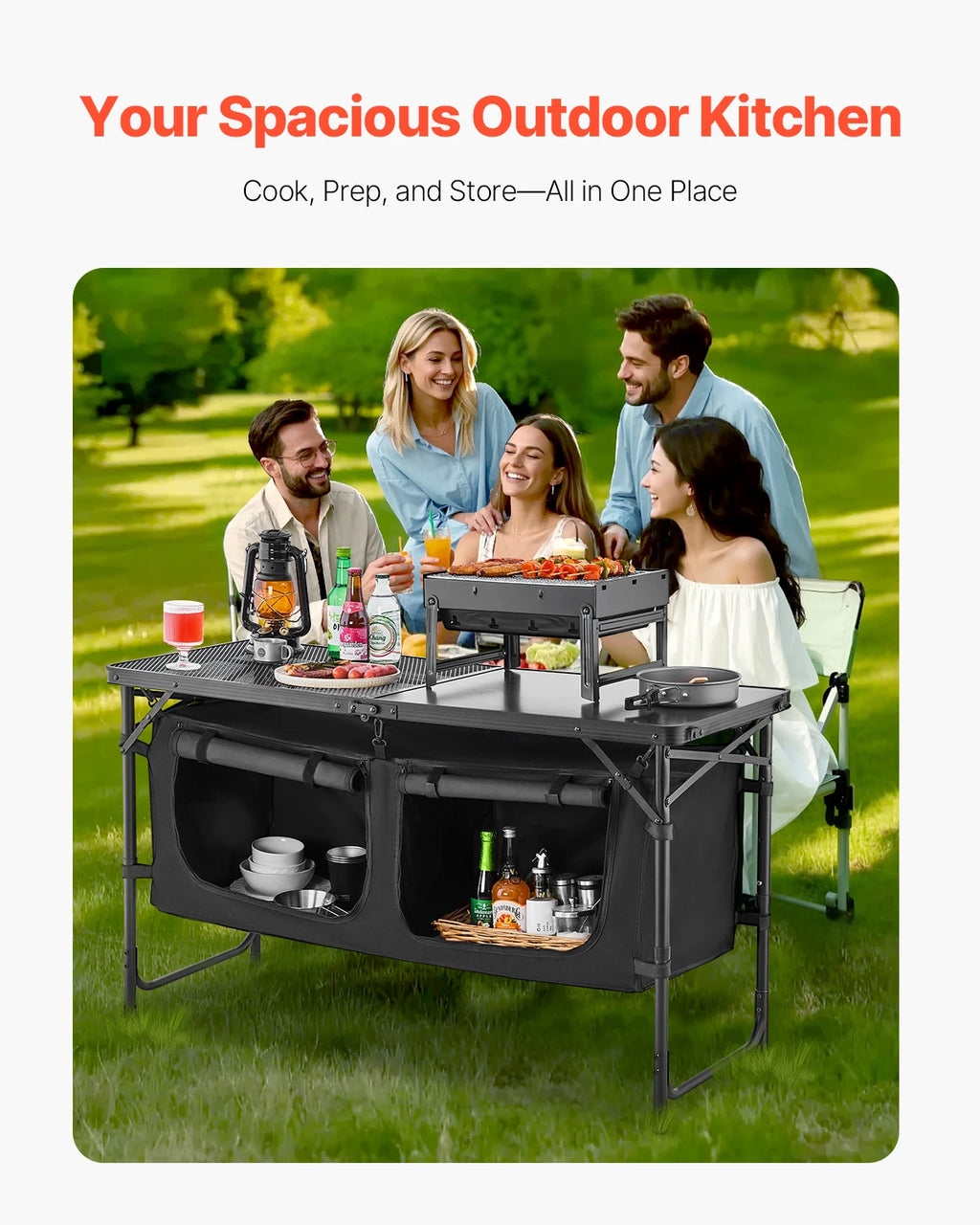 SucceBuy Camping Kitchen Table Outdoor Cooking Table Aluminum Lightweight Portable Cook Station - Macgyverzoutpost