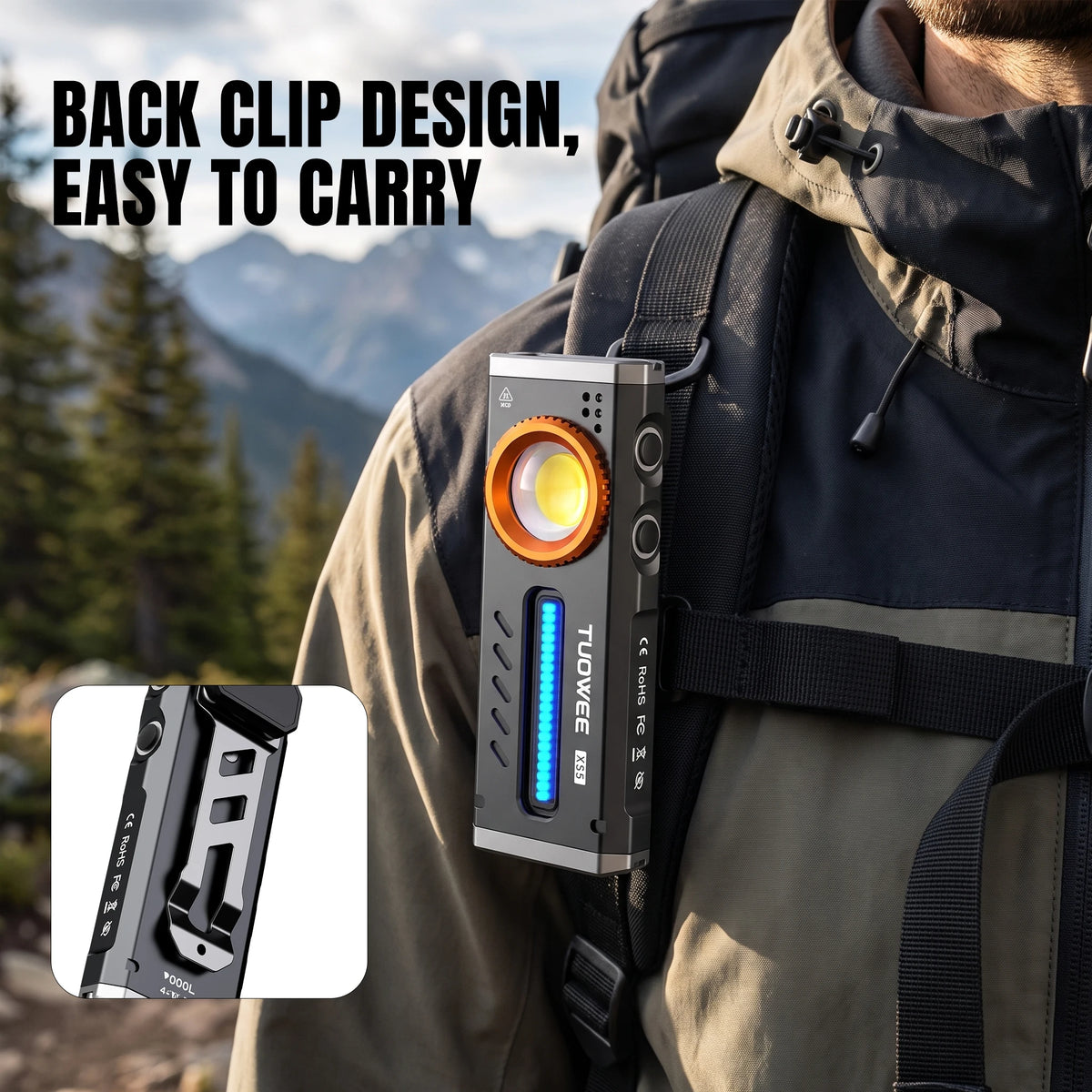 2000LM EDC Bright Flashlight, 11 Lighting Modes, RGB Color Light & Red Light, Magnetic Base, Pocket Clip, Stepless Dimming, Portable Torch