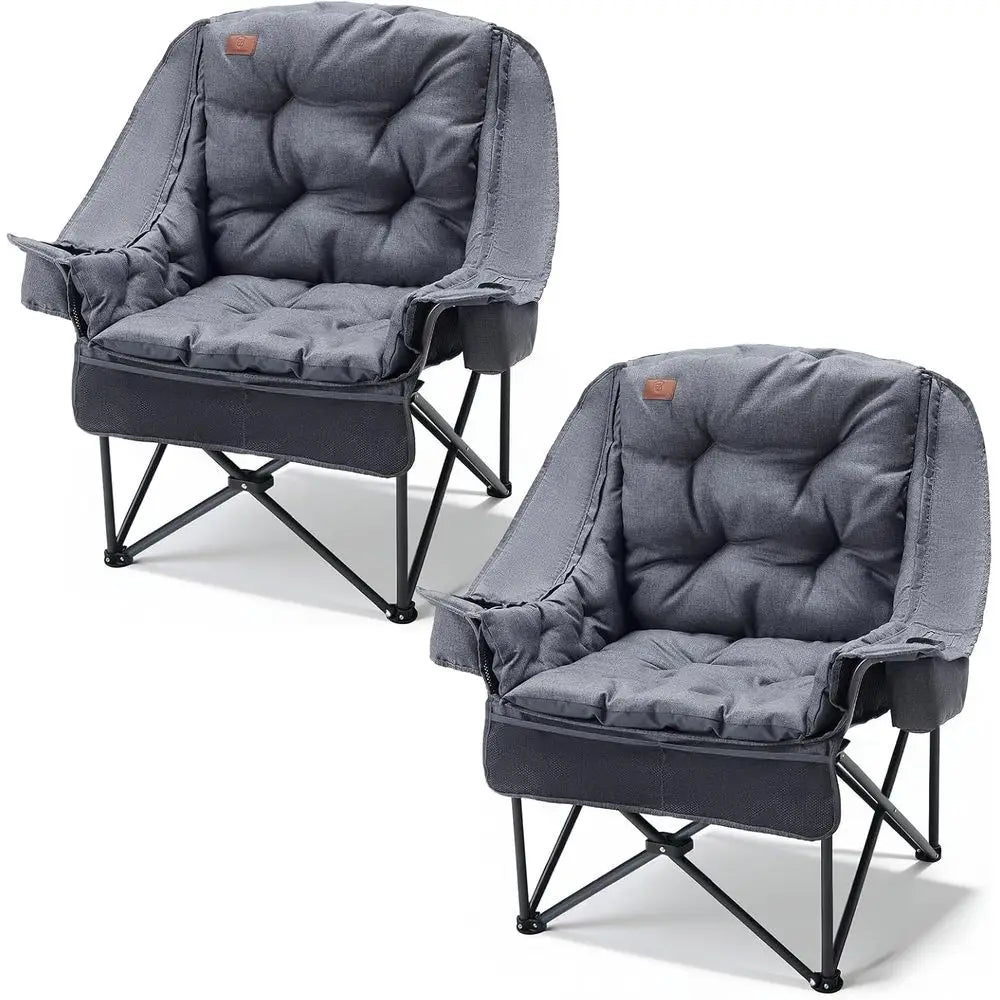 Durable 2-Piece Camping Chairs with Detachable Cushions, Supporting Up to 400lbs, Grey